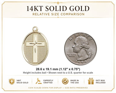 Colgante Mediano de Cruz Católica de Oro Macizo de 14kt | 1 1/8 x 3/4 | Hecho a mano en EE. UU. por Bliss
