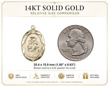 14K Solid Gold St. Anthony Medal Pendant – Large 1″ x 5/8″