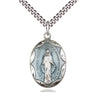 Sterling Silver Miraculous Medal Necklace with Blue Epoxy 1 x 5/8 inches on 24 inch chain by Bliss