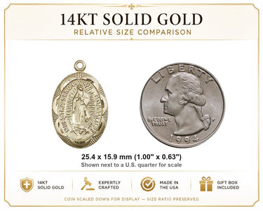 14kt Solid Gold Our Lady of Guadalupe Medal | 1 x 5/8 | USA Made by Bliss