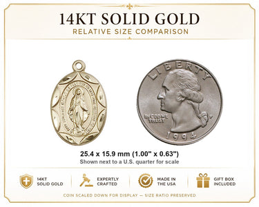 Medalla Milagrosa Católica de Oro Macizo de 14kt | 1 x 5/8 | Hecha a mano en EE. UU. por Bliss