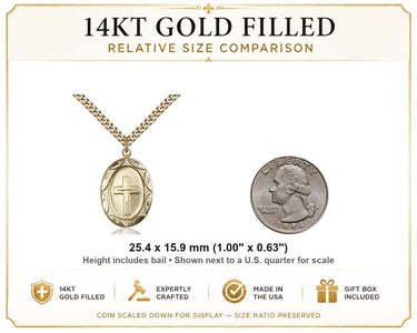 14kt Gold Filled Medium Catholic Cross Necklace | 1"x5/8" Pendant | 24" Chain | USA Made by Bliss