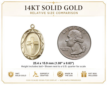Colgante de cruz católica mediana de oro macizo de 14 quilates | 2,54 cm x 1,59 cm | Hecho en EE. UU. por Bliss