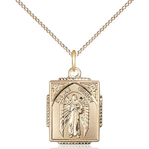 Collar con medalla de la Divina Misericordia pequeña, de oro de 14 quilates laminado | Colgante de 5/8 x 1/2 | Cadena de 18