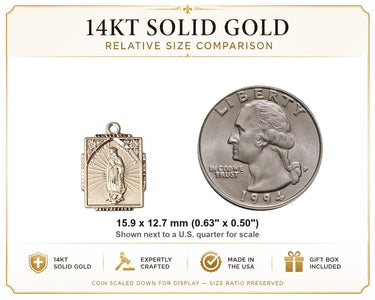 Colgante de Medalla de la Virgen de Guadalupe Pequeño de Oro Macizo de 14kt | 5/8 x 1/2 | Hecho a Mano en EE. UU. por Bliss