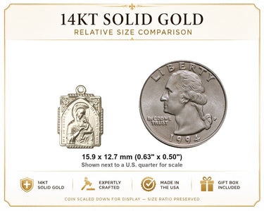 Colgante de Medalla Pequeña de Nuestra Señora del Perpetuo Socorro de Oro Sólido de 14 quilates | 1,6 cm x 1,3 cm | Hecho a mano en EE. UU. por Bliss