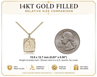 14kt Gold Filled Small St. Jude Patron Saint Medal Necklace | 5/8" x 1/2" Pendant | 18" Curb Chain | USA Made by Bliss