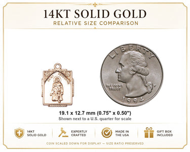 14kt Solid Gold Medium St. Peregrine Patron Saint Medal Pendant | 3/4 X 1/2 | Handcrafted in USA by Bliss