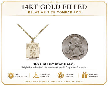 Gold Filled Small St. Michael the Archangel Medal Necklace | 5/8"x1/2" Pendant | 18" Chain | USA Made by Bliss
