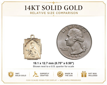 Medalla de Santa Teresita de oro macizo de 14 quilates, tamaño mediano | 1.9 x 1.3 cm | Hecha a mano en EE. UU. por Bliss