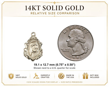 14kt Solid Gold Medium Blessed Teresa of Calcutta Medal Pendant | 3/4 x 1/2 | USA Made by Bliss