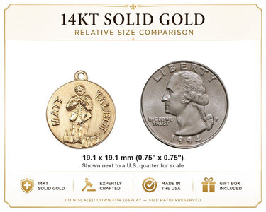 Colgante de medalla Matt Talbot mediana de oro macizo de 14 quilates | 1,9 x 1,9 cm | Hecho a mano en EE. UU. por Bliss