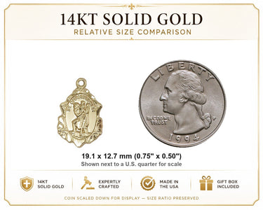 Medalla Colgante de Oro Macizo de 14kt de San Cristóbal Mediano Patrón | 1.9 x 1.3 cm | Hecho a mano en EE. UU. por Bliss