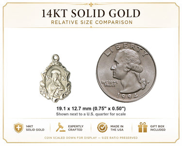 Medalla Colgante Mediana de Oro Sólido de 14kt de Nuestra Señora del Perpetuo Socorro | 1.9 cm x 1.3 cm | Hecho a mano en EE. UU. por Bliss