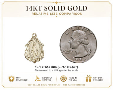 Colgante de Medalla Milagrosa Mediana de Oro Macizo de 14kt | 3/4 x 1/2 Pulgadas | Hecho a Mano en EE. UU. por Bliss