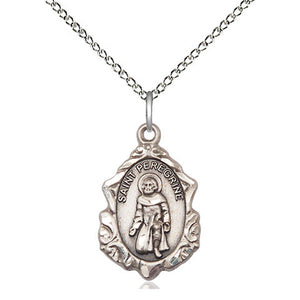 Sterling Silver Medium St. Peregrine Patron Saint Medal Necklace | 3/4 x 1/2 | 18