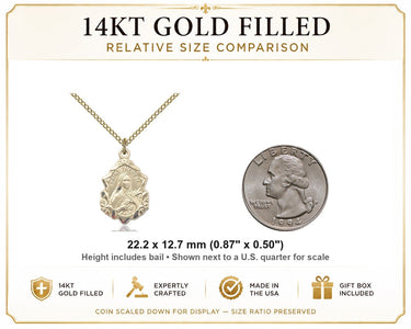Collar de Medalla de Santa Teresa de Lisieux, Patrona, en Oro Relleno de 14kt | 7/8" x 1/2" | Cadena de 18" | Hecho en EE. UU. por Bliss