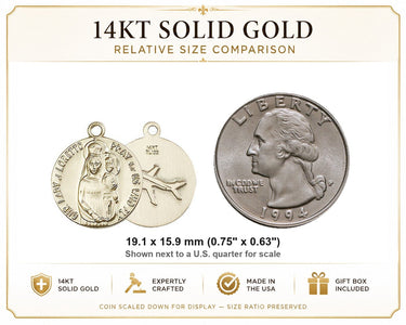 14kt Solid Gold Medium Our Lady of Loretto Medal Pendant | 3/4" x 5/8" | USA Made by Bliss