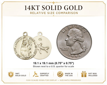 14kt Solid Gold Medium Our Lady of Loretto Medal Pendant | 3/4" x 3/4" | USA Made by Bliss