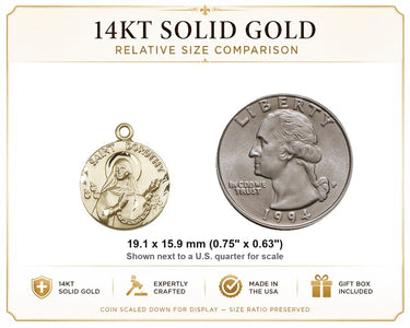 Colgante Medalla Santa Dorotea de Oro Macizo de 14kt | 1,9 x 1,6 cm | Hecho a mano en EE. UU. por Bliss