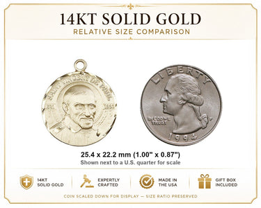 14kt Solid Gold Medium St. Vincent De Paul Patron Saint Medal Pendant | 1x7/8" | Handcrafted in USA by Bliss