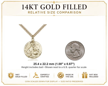Gold Filled Medium St. Albert the Great Patron Saint Medal Necklace | 1x7/8" | 24" Chain | USA Made by Bliss
