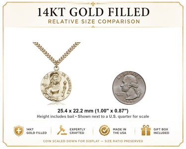 Gold Filled Medium St. Barbara Catholic Medal Necklace | 1" x 7/8" | 24" Chain | USA Made by Bliss
