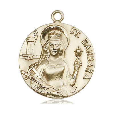14kt Solid Gold Medium St. Barbara Catholic Medal Pendant | 1" x 7/8" | USA Made by Bliss