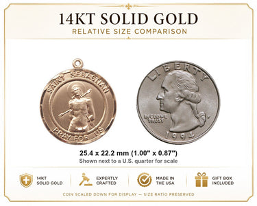 14kt Solid Gold Medium St. Sebastian Medal Pendant | 1 x 7/8 | Handcrafted in USA by Bliss