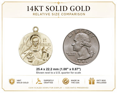 14kt Solid Gold Medium St. Bernard of Montjoux Medal Pendant | 1 x 7/8" | Handcrafted in USA by Bliss
