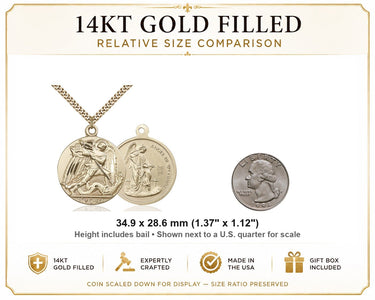 14kt Gold Filled Large St. Michael the Archangel Patron Saint Medal Necklace | 1 3/8" x 1 1/8" | 24" Chain | USA Made by Bliss