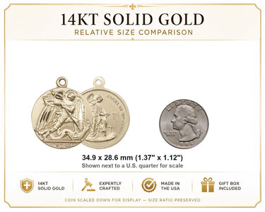 14kt Solid Gold Large St. Michael the Archangel Patron Saint Medal Pendant | 1 3/8" x 1 1/8" | Handcrafted in USA by Bliss
