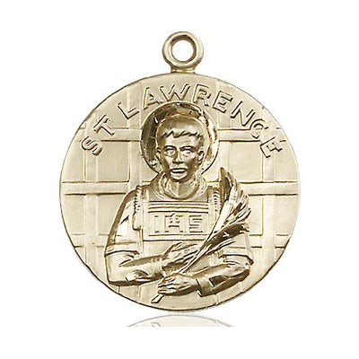 14kt Solid Gold Medium St. Lawrence Patron Saint Medal Pendant | 1" x 7/8" | Handcrafted in USA by Bliss