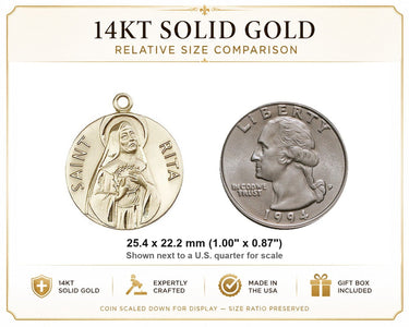 14kt Solid Gold Medium St. Rita of Cascia Medal Pendant | 1"x7/8" | Handcrafted in USA by Bliss