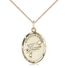 14kt Gold Filled Graduation pendant necklace, 3/4 by 1/2 inch medal on 18 inch curb chain, handcrafted by Bliss Manufacturing