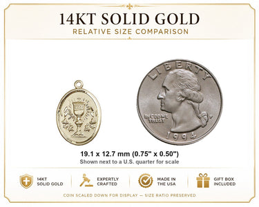 Medalla de cáliz católico mediano de oro macizo de 14 quilates | Colgante de 1,9 cm x 1,3 cm | Hecho en EE. UU. por Bliss