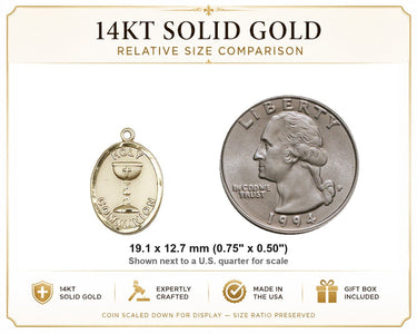 14kt Solid Gold Medium Catholic Holy Communion Medal Pendant | 3/4 x 1/2 | USA Made by Bliss