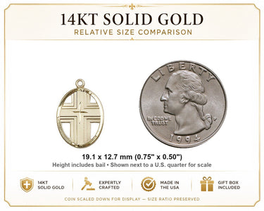 Colgante Cruz Católica Mediana de Oro Macizo de 14kt | 1,9 x 1,2 cm | Hecho en EE. UU. por Bliss