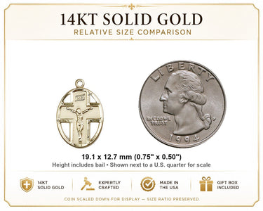 14kt Solid Gold Cut-Out Oval Crucifix Pendant