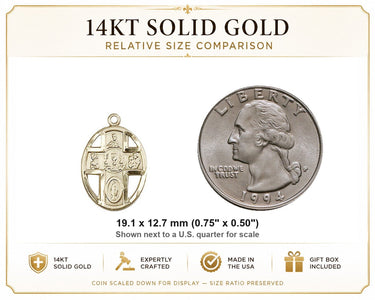 Medalla Colgante de Cáliz de Cinco Vías Mediano de Oro Macizo de 14kt | 3/4 x 1/2 | Hecho a Mano en EE. UU. por Bliss