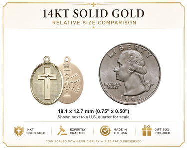Colgante de cruz católica mediana de oro macizo de 14 quilates / medalla EMT | 1,9 cm x 1,3 cm | Hecho a mano en EE. UU. por Bliss