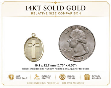 Colgante de cruz católica mediana de oro macizo de 14 quilates | 1,9 cm x 1,27 cm | Hecho en EE. UU. por Bliss