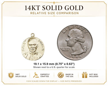 14kt Solid Gold Medium Pope Pius X Medal Pendant | 3/4" x 5/8" | Handcrafted in USA by Bliss
