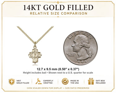 14kt Gold Filled Small Catholic Communion 5-Way Medal Necklace | 1/2" x 3/8" Pendant | 18" Chain | USA Made by Bliss