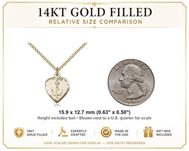14kt Gold Filled Small Catholic Heart Communion Pendant Necklace | 5/8 x 1/2 | 18" Chain | USA Made by Bliss