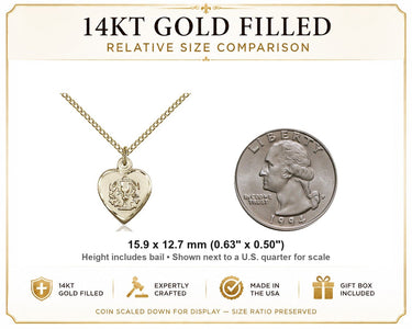Small 14kt Gold Filled Heart Communion Medal Necklace | 5/8" x 1/2" | 18" Chain | Bliss