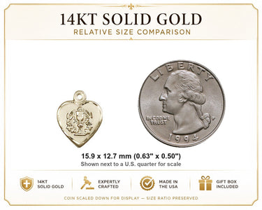 Medalla de Primera Comunión con Corazón Pequeño de Oro Macizo de 14kt | 1.6 cm x 1.3 cm | Bliss EE. UU.