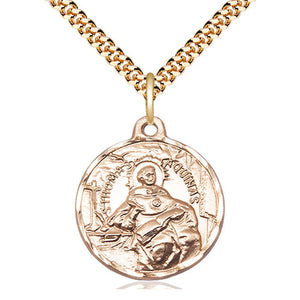 Collar con medalla de Santo Tomás de Aquino mediana de oro de 14 quilates | 7/8 X 3/4 | Cadena de 24