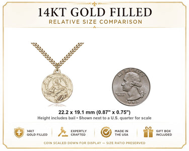 14kt Gold Filled Medium St. Thomas Aquinas Medal Necklace | 7/8 X 3/4 | 24" Chain | USA Made by Bliss