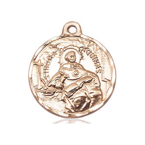 Colgante Medalla Mediana Santo Tomás de Aquino en Oro Sólido de 14kt | 7/8 X 3/4 | Hecho a mano en EE. UU. por Bliss